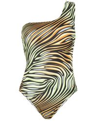 Roberto Cavalli - Zebra-print One-shoulder Swimsuit - Lyst