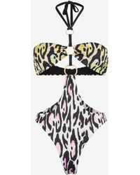 Roberto Cavalli - Badeanzug mit jaguar-print und cut-out - Lyst