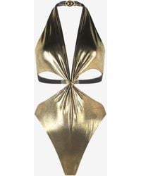 Roberto Cavalli - Golden One-Piece Swimsuit With Snake Detail And Cut-Outs - Lyst