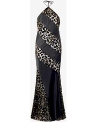 Roberto Cavalli - Long See-Through Dress With Leopard Print Pattern - Lyst