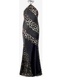 Roberto Cavalli - Long See-Through Dress With Leopard Print Pattern - Lyst