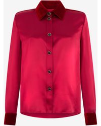 Roberto Cavalli - Dark Silk Shirt With Velvet Inserts - Lyst