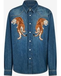 Roberto Cavalli - Denim Shirt With Tiger Embroidery - Lyst