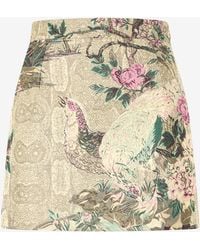 Roberto Cavalli - Miniskirt With Oriental Bird Print - Lyst