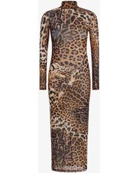 Roberto Cavalli - Long Tulle Dress With Jaguar Print - Lyst