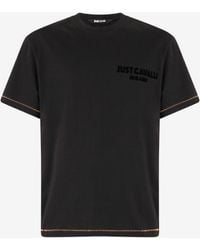 Roberto Cavalli - T-Shirt With Jc Monogram And Contrasting Topstitching - Lyst