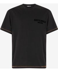 Roberto Cavalli - T-Shirt With Jc Monogram And Contrasting Topstitching - Lyst