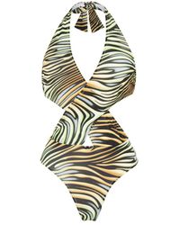 Roberto Cavalli - Zebra-print Cut-out Swimsuit - Lyst