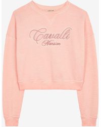 Roberto Cavalli - Logo-Embroidered Cropped Cotton Sweatshirt - Lyst