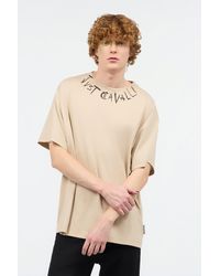 Roberto Cavalli - Distressed Crew-Neck T-Shirt With Logo - Lyst