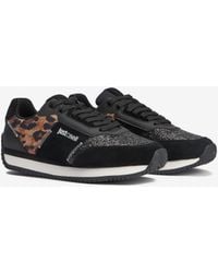 Roberto Cavalli - Zapatillas Negras Con Inserto De Piel De Jaguar Y Glitter - Lyst
