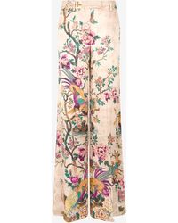 Roberto Cavalli - Palazzo Pants With Oriental Bird Print - Lyst
