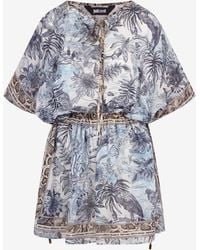 Roberto Cavalli - Mini-Kleid Aus Baumwolle Mit Streange Jungle Print - Lyst