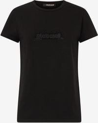 Roberto Cavalli - T-Shirt With Logo And Rhinestones - Lyst