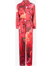 Roberto Cavalli - Rose-Print Shirt-Style Jumpsuit - Lyst