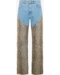 Roberto Cavalli - Wide Leg Denim Jeans With Baby Jaguar Print - Lyst