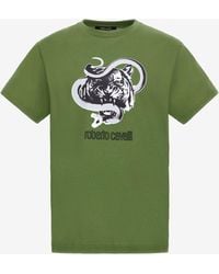 Roberto Cavalli - T-Shirt With Jaguar And Snake Prints - Lyst