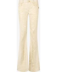 Roberto Cavalli - Weiße Ausgestellte Jeans Mit Goldenem Python-Muster - Lyst