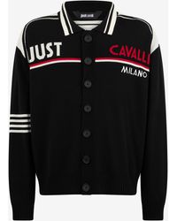 Roberto Cavalli - Knit Cardigan With Polo Collar And Logo - Lyst