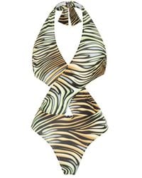 Roberto Cavalli - Zebra-print Cut-out Swimsuit - Lyst