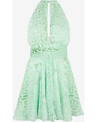 Roberto Cavalli - Jaguar Mint Print Silk Mini Dress - Lyst