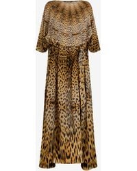 Roberto Cavalli - Long Silk Dress With Jaguar Skin Print - Lyst