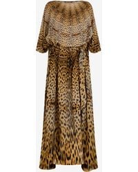 Roberto Cavalli - Long Silk Dress With Jaguar Skin Print - Lyst