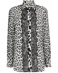Roberto Cavalli - Lace-trimmed Leopard-print Silk Shirt - Lyst