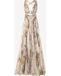 Roberto Cavalli - Extra-Long Silk Dress With Oriental Bird Print - Lyst