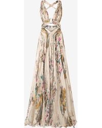 Roberto Cavalli - Robe Très Longue En Pure Soie À Imprimé Oriental Bird - Lyst