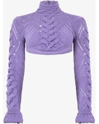 Roberto Cavalli - Cropped Braided Knit Top With High Neck - Lyst