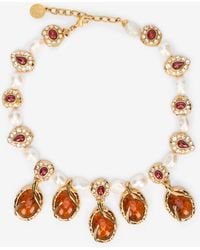 Roberto Cavalli - Golden Necklace With Pearls And Topaz-Effect Stones - Lyst