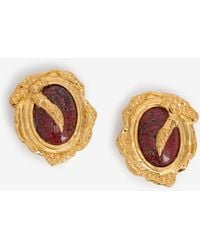 Roberto Cavalli - Pendientes Dorados De Clip Con Piedra Rubí - Lyst