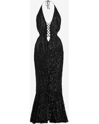 Roberto Cavalli - Long Fitted Dress With Sequins And Cut-Out - Lyst