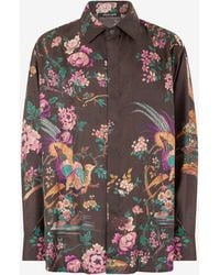 Roberto Cavalli - Silk Shirt With Oriental Bird Print - Lyst