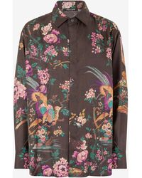 Roberto Cavalli - Silk Shirt With Oriental Bird Print - Lyst