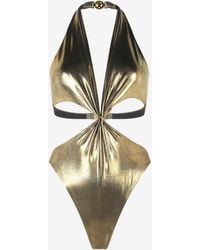 Roberto Cavalli - Golden One-Piece Swimsuit With Snake Detail And Cut-Outs - Lyst