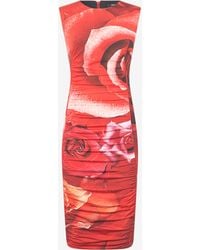 Roberto Cavalli - Robe Midi À Imprimé Roses - Lyst