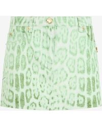 Roberto Cavalli - Jaguar Mint Print Denim Mini Skirt - Lyst