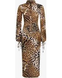 Roberto Cavalli - Leopard Printed Midi Dress - Lyst