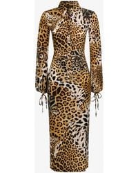 Roberto Cavalli - Leopard Printed Midi Dress - Lyst