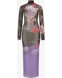 Roberto Cavalli - Laminated Tulle Dress With Fiammingo Flowers Print - Lyst
