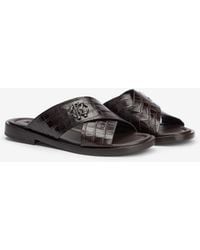 Roberto Cavalli - Dark Crocodile-Effect Leather Slide Sandals - Lyst