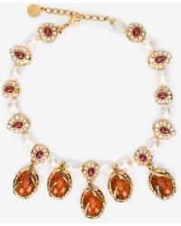 Roberto Cavalli - Golden Necklace With Pearls And Topaz-Effect Stones - Lyst