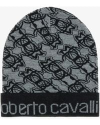 Roberto Cavalli - Wool Blend Beanie With Rc Monogram And Logo - Lyst