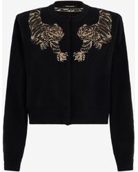 Roberto Cavalli - Wool Cardigan With Tiger Embroidery - Lyst