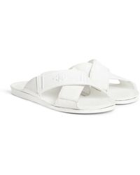 Roberto Cavalli Snake-embossed Leather Slide Sandals in Brown for Men - Lyst