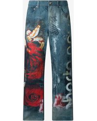 Roberto Cavalli - Jeans With Rose And Snake Print - Lyst