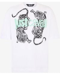 Roberto Cavalli - T-Shirt With Tiger Graphic And Logo - Lyst