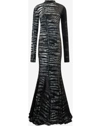 Roberto Cavalli - Long See-Through Dress With Zebra Pattern - Lyst